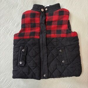 Kids Quilted Black & Red Plaid Puffer Vest